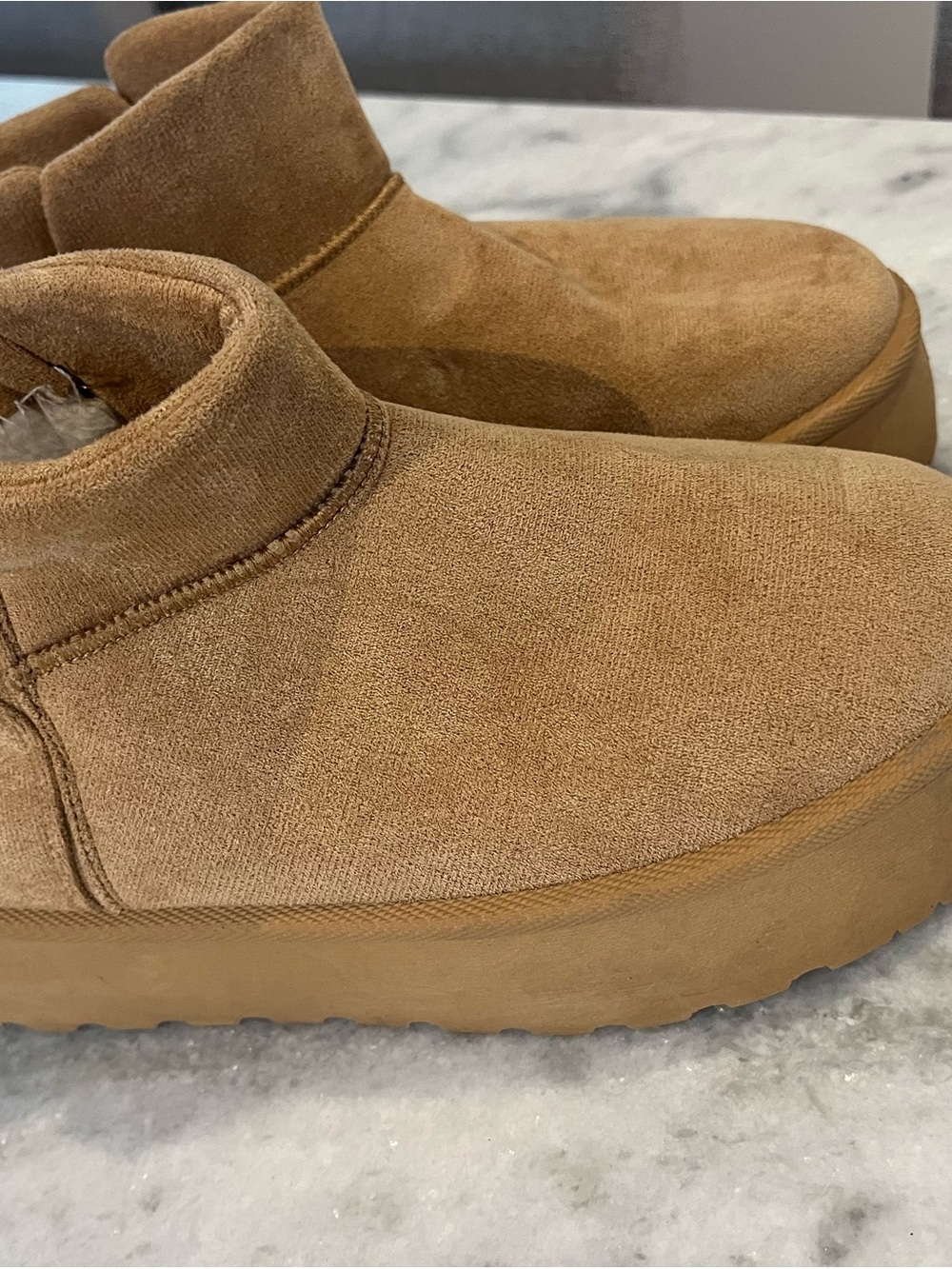 Slip-On Platform Booties in Camel